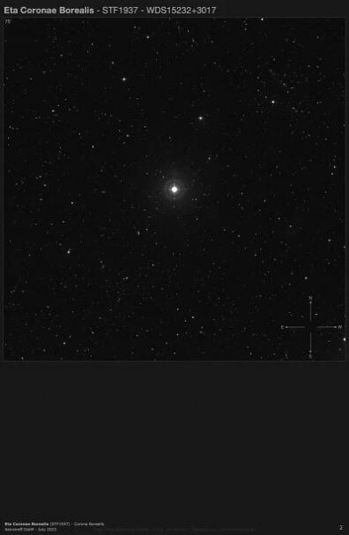 Double star Eta Coronae Borealis (STF1937 - WDS15232+3017) in Corona Borealis