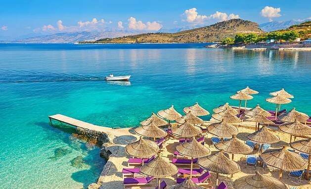 Ksamil beach is on the Albanian Riviera