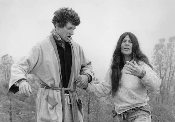 Tim and Frances camping and practicing for Redding, CA, gig, 1982