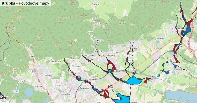Povodňové mapy Krupka - mapa stoleté vody | Kurzy.cz