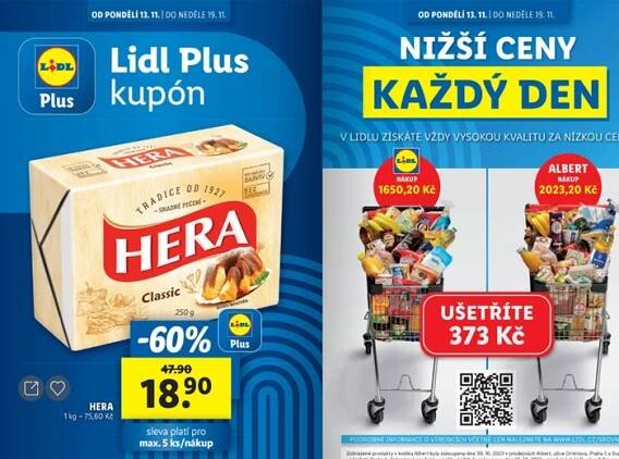 Leták společnosti Lidl, ve kterém se objevuje srovnávací reklama Lidlu s řetězcem Albert (vpravo), zdroj: repro Lidl