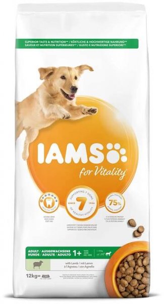 IAMS Granule pro psy ADULT 1+ LARGE s jehněčím 12 kg nakoupit u OBI
