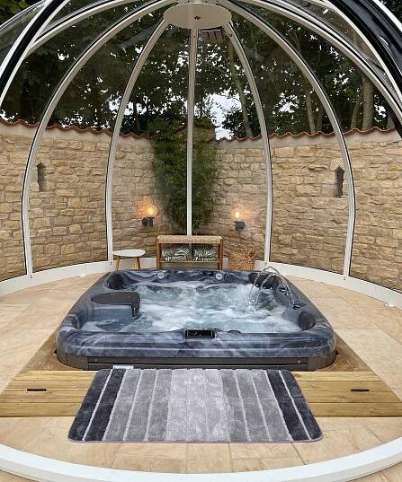 hot tub from 1 Stop Spas in dome shelter