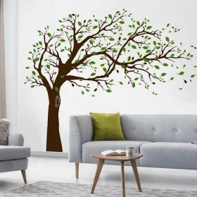 Samolepka na zeď - Listnatý strom ve vlastní barvě - Skutečný listnatý strom na stěnu do obývacího pokoje, který jednoduše nalepíte.