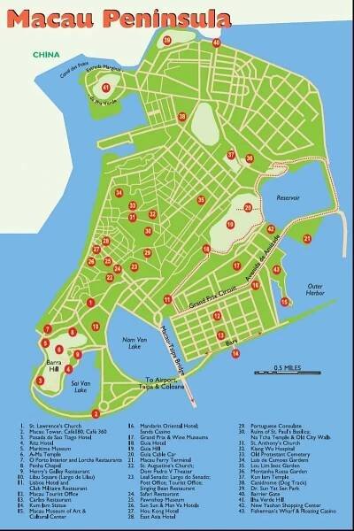 Macau turistických míst mapě