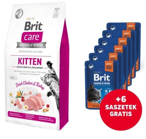 BRIT Care Cat GF Kitten Healthy Growth&Development 2 kg + BRIT PREMIUM Pouch Salmon Sterilized 6x100g ZDARMA