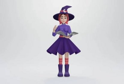 3D vykreslení. Šťastný Halloween! Roztomilá veselá malá čarodějka s knihou kouzel. — Stock obrázek