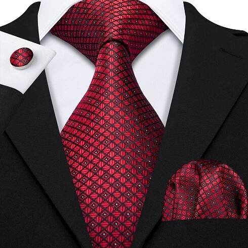Hi-Tie Pánská hedvábná kravata, klasická béžová květinová kravata s manžetovými knoflíčky a kapesníkem