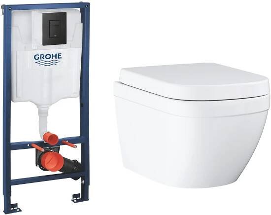 Sada záchodová mísa Grohe Euro Ceramic 39554000, podomítkový WC modul se splachovacím tlačítkem Grohe Solido 38811KF0