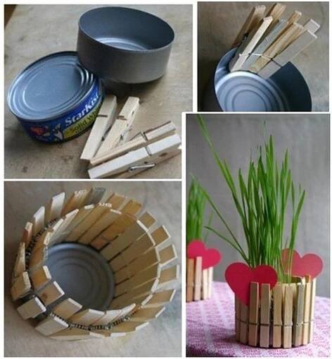 four pictures showing different stages of making popsicle planters with toothpicks and bamboo sticks