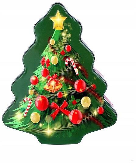 Vánoční krabička Vánoční stromek 18 cm jako dárek, dobroty, dárky, kovová EAN (GTIN) 4057984017315