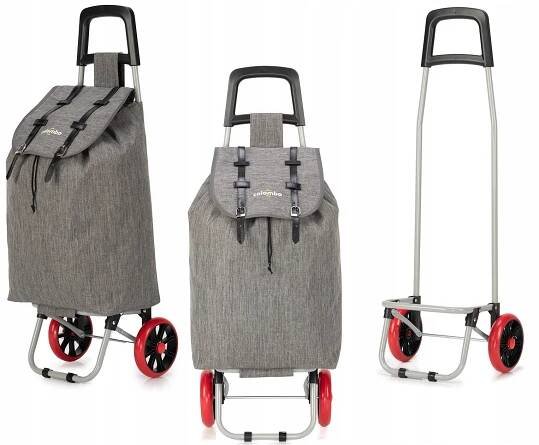 NÁKUPNÍ VOZÍK NÁKUPNÍ TAŠKA PEVNÁ SKLÁDACÍ NA KOLEČKÁCH 16CM 40L ŠEDÁ