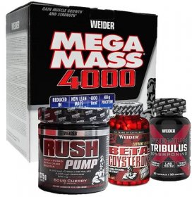 Weider Monster Pack 2: Mega Mass 4000 7kg + Beta-Ecdysterone 150 kps + Premium Tribulus 90 kps + Rush Pump 375g