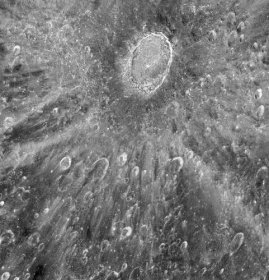 kráter Tycho, jak ho viděl Hubbleův vesmírný dalekohled. Zápočet: NASA, ESA a D. Ehrenreich (Institut de Planétologie et d ' Astrophysique de Grenoble (IPAG) / CNRS / Université Joseph Fourier)