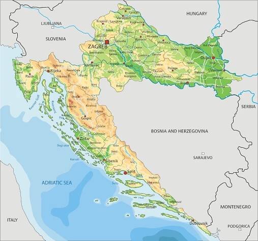 Geografická mapa Chorvatska 