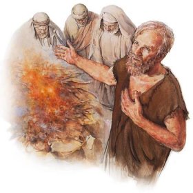 Elifaz, Bildad a Cofar předkládají zápalnou oběť, zatímco Job se za ně modlí