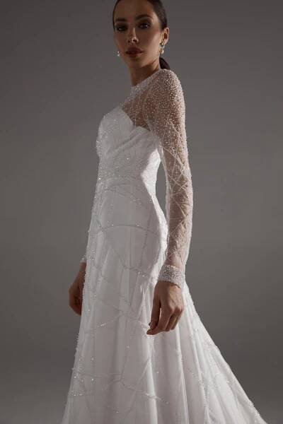 Gabrielle dress without rhinestones, 2022, couture, dress, bridal, off-white, embroidery, sleeves, train