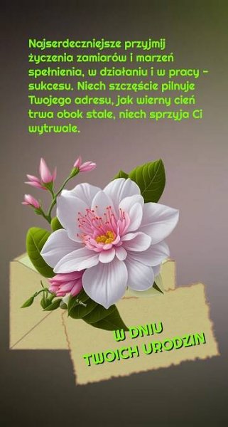 a white flower with pink flowers on it and green leaves in the middle, next to a piece of paper
