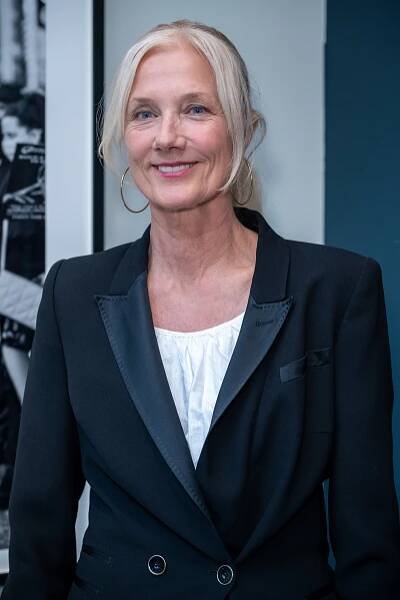 Joely Richardson in a black blazer and white shirt.