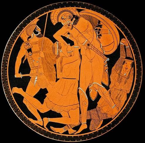 a woman pleading with a man in armor
