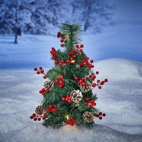 LED vánoční stromeček s bobulemi a šiškami zelený 50 cm