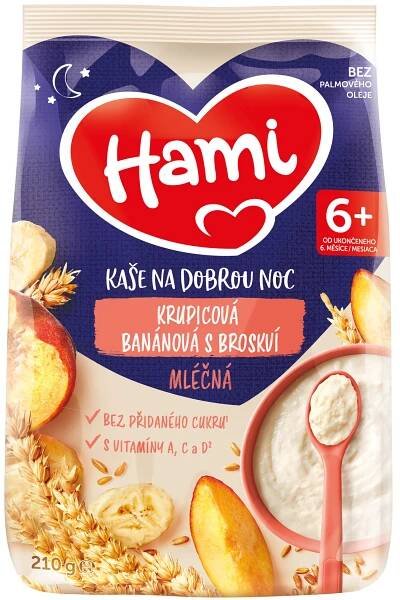 Mléčná krupicová kaše na dobrou noc banánová s broskví