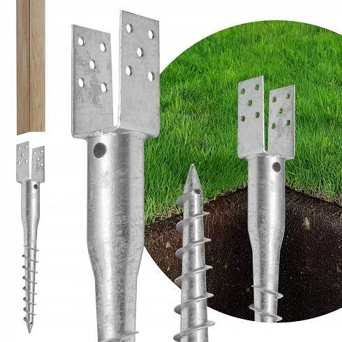 ZÁKLADNA SLOUPKU ŠROUBOVANÁ DO ZEMĚ TYPU U 140 x 720 mm KOTVÍCÍ KOLÍK VRTÁK POZINKOVANÁ