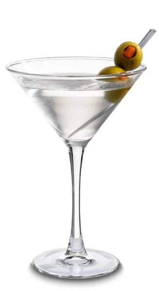 Classic gin martini with olives. National Amusements in-theater beverage menu.