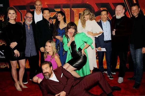 New York Special Screening at the AMC Lincoln Square IMAX in New York, NY on April 9, 2019 - Kristina Klebe, Mike Mignola, Douglas Tait, Daniel Dae Kim, Vanessa Eichholz, David Harbour, Sasha Lane, Milla Jovovich, Penelope Mitchell, Lloyd Levin, Andrew Cosby, Joel Harlow - Hellboy: Královna krve - Z akcí
