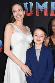 Angelina Jolie, Knox Leon Jolie-Pitt attend the premiere of Disney's "Dumbo" at El Capitan Theatre on March 11, 2019 in Los Angeles, California