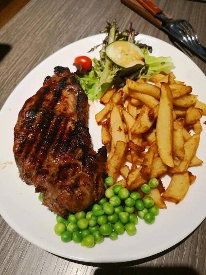 Steak with Fries and Peas