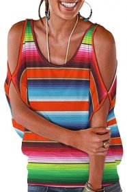 Traditional Spanish Serape Fiesta Mexican Blanket Cold Shoulder Blouse Tops Loose O-Neck Short Sleeve Tee Shirts Summer Tunic