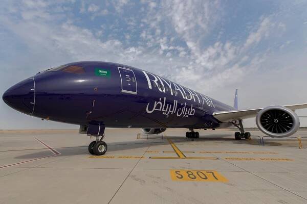 Riyadh Air Boeing 787-9 at Dubai Air Show.