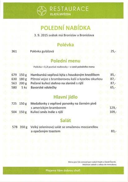 Polední menu restaurací na čtvrtek 3. září