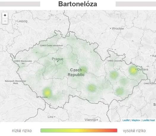 Mapa aktivity klíšťat na území České republiky - Bartonelóza - GALERIE: Mapa aktivity klíšťat na území České republiky (6/7)