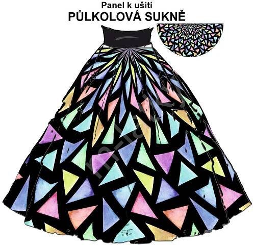 OB Půlkolová sukně geometrické vzory - náš tisk na objednávku – výběr z variant panel se střihem