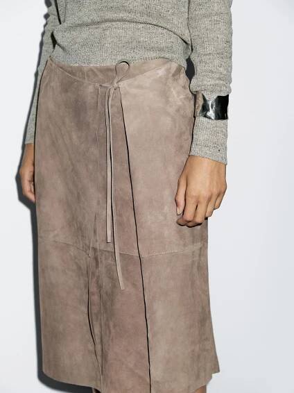 WRAP MIDI - Kožená sukně - mottled brown