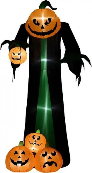 Nafukovací dýňový duch 240 cm, halloweenská hororová dekorace s LED osvětlením