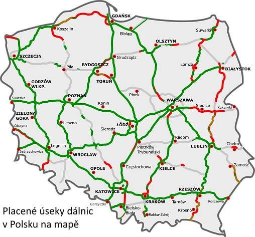 Dálnice v Polsku mapa zpoplatněných úseků a bezplatných