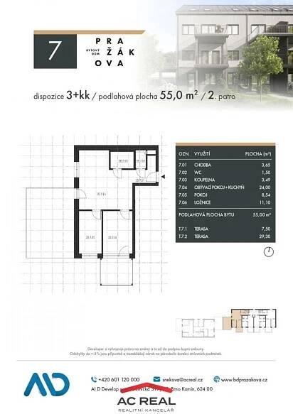 Prodej bytu 3+kk 55 m2 se dvěma terasami 29 a 8 m2  (BJ7), obrázek č.8
