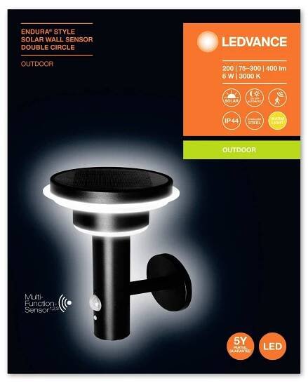 LEDVANCE ENDURA STYLE SOL WALL2CIRCLE6WBK LEDV 4058075392724 venkovní solární nástěnné osvětlení s PIR senzorem 6 W čern