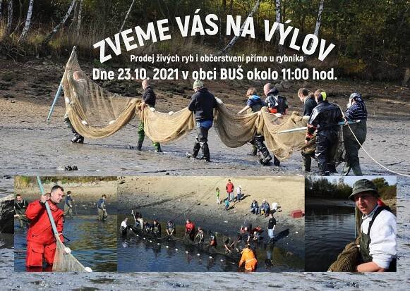 Výlov rybníka v obci Buš s prodejem živých ryb a občerstvením: Obec Buš