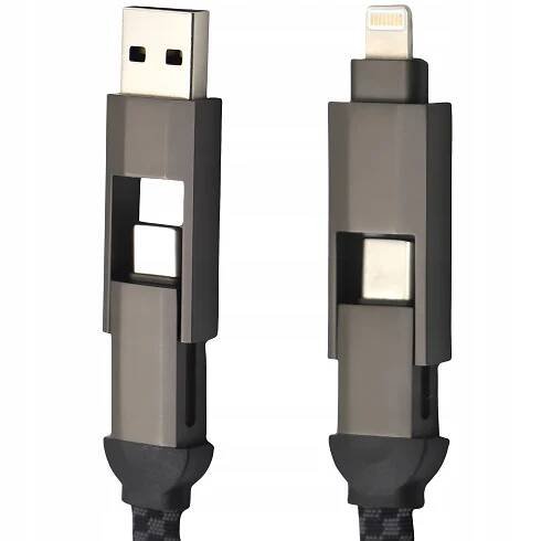 Magnetický kabel 4v1 pro nabíjení přívěsek na klíče 100W 15cm USB C USB A Lightning Kód výrobce Kabel magnetyczny 4w1 brelok 100W 15cm szary