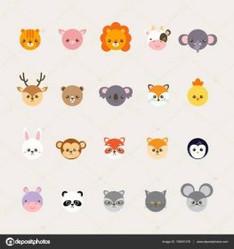 Sada zvířata kreslené vektorové ilustrace. Kolekce malé krásné a legrační zvířata logo, ikony nebo maskoti. Malá zvířata v dětské knize styl písma.