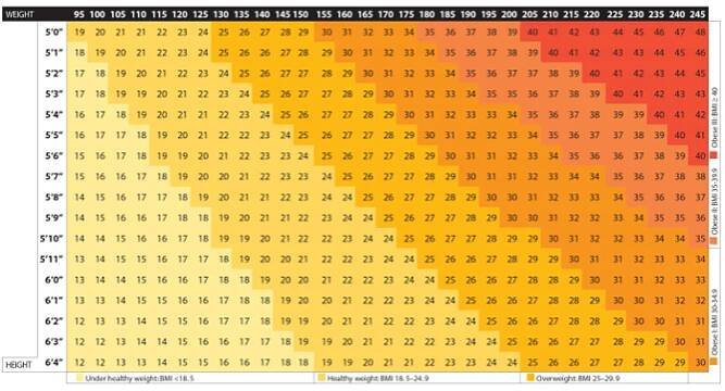 bmi chart underweight to overweight
