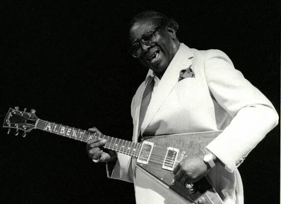 Albert King performs onstage the Blues i Ritmes Festival at Parc Can Solei in Badalona, Spain on July 8, 1991