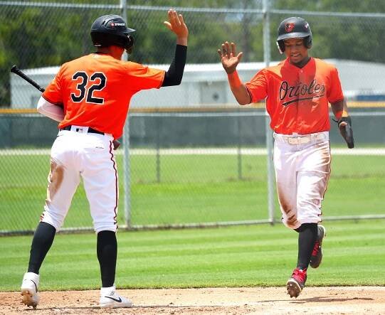 Guevara (r) celebrates during a FCL game.