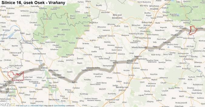 Úsek Osek - Vraňany, Silnice 16 - Mapa | Kurzy.cz