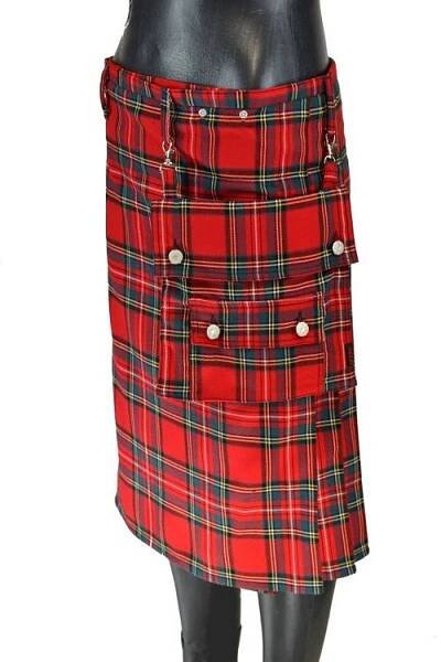 Sukně střední pánská PUNK Kilt s kapsou- červené káro