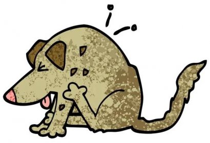 Grunge texturou ilustrace kreslené pes škrábání — Ilustrace